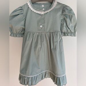 Mint Dot Baby Dress with Lace Collar